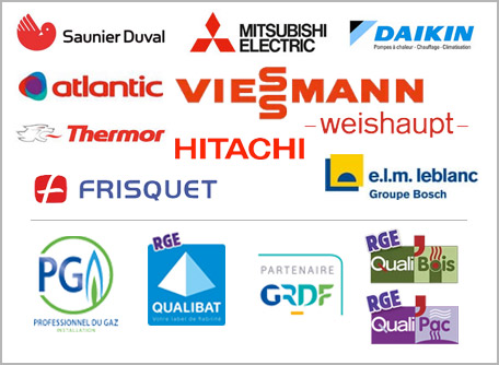 Nos certifications RGE et marques partenaire : Viessmann, Hitachi, ELM, Saunier-Duval